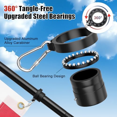 American Flag with Pole Kit - 5ft Heavy Duty Stainless Steel Flagpole for Outside House,3x5 Embroidered US Flags,Tangle-Free Outdoor, Metal Holder Mount Bracket for Residential Porch,Wall -Black