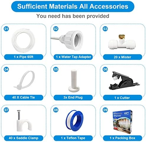 Mister System for Outside Patio 65Ft (20M), Outdoor Misting System, Patio Misters for Cooling, Backyard Water Mister Kit for Waterpark, Garden, Greenhouse, Canopy, Porch, Umbrella, Gazebo, Trampoline