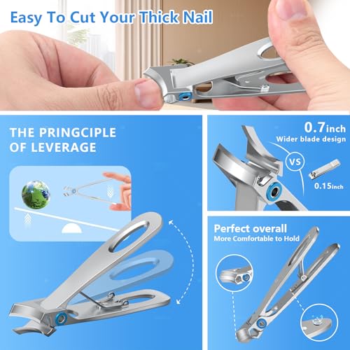 Toenail Clippers for Thick Toenails with 45° Curve Blade, Wide Jaw, Long Handle Easier Trimming | Ergonomic Toe Nail Clippers for Thick Nails for Seniors Men | Premium Steel Fingernail Clipper Cutter