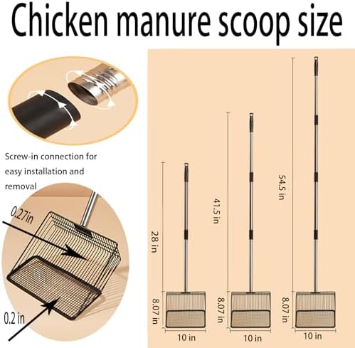 10 in Extra Large Chicken Poop Scooper,4-in-1 Stainless Steel Handle, Adjustablechicken Poop Scooper, Suitable for Chicken Coop Cleaning Cat Litter Other Heavy Duty Poop Scoop(Extra Large)