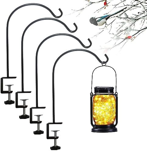 Deck Hook for Railing 4 Pack Deck Bird Feeder Pole with 2.2 Inch Strengthened Clamp for Hanging Bird Feeders, Lanterns, Wind Chimes, Flower and Plant Baskets