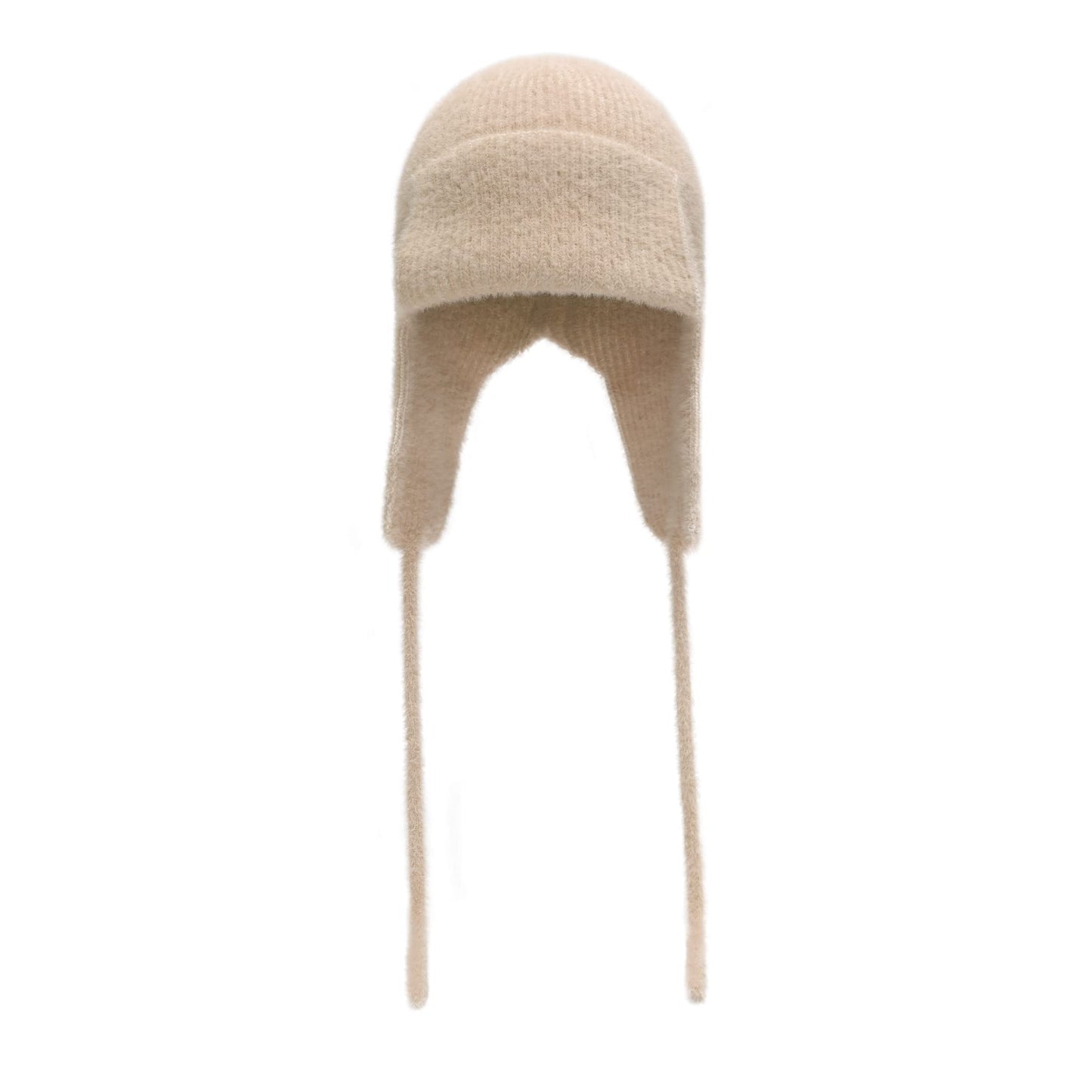 ZLYC Women Winter Knitted Earflap Beanie Hat Soft Cashmere Feel Warm Ski Skully Cap (Plain Beige)