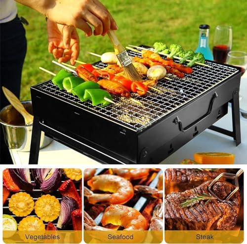 Portable Charcoal BBQ Grill - Folding Smoker, Perfect for Camping, Picnics, Garden & Beach Parties, Black