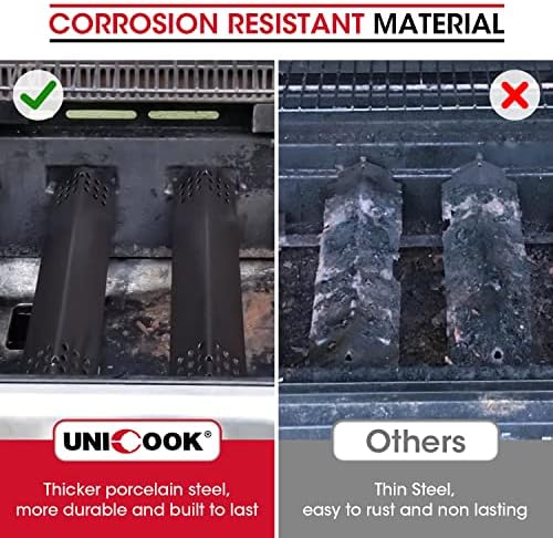 Unicook 4 Pack Porcelain Grill Heat Plate 14.56" L, Gas Grill Replacement Parts Burner Cover, Heat Shield Tents, Flavorizer Bars, Flame Tamer Guards for Gas BBQ