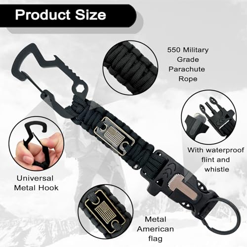 DDOUT Heavy Duty Paracord Lanyard with USA Flag, Paracord Keychain with Carabiner, Tactical Military Braided Lanyard