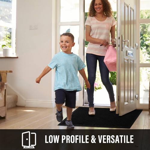Sturdy Front Door Mat, Absorbent Muddy Dirt Resist Welcome Door Mats Outdoor Indoor, Stain and Fade Resistant, Non-Slip Backing Entry Mat Low Profile Doormat for Entryway, 36×24, Black