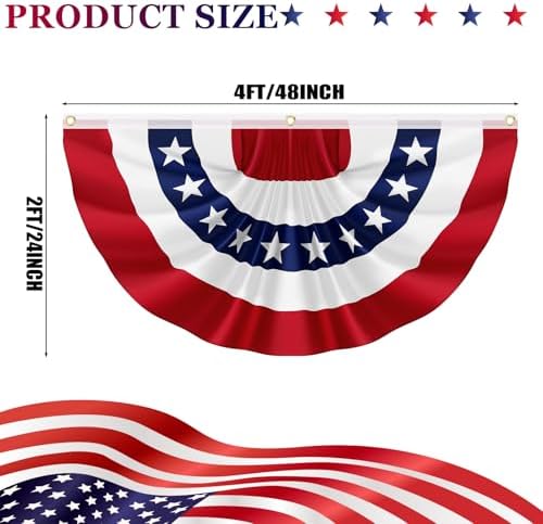 3Pack 2X4FT American Pleated Fan Flag, USA Patriotic Half Fan Bunting Flag, 4th of July Decorations Flags, Red White and Blue Independence Day Decor Indoor Outdoor