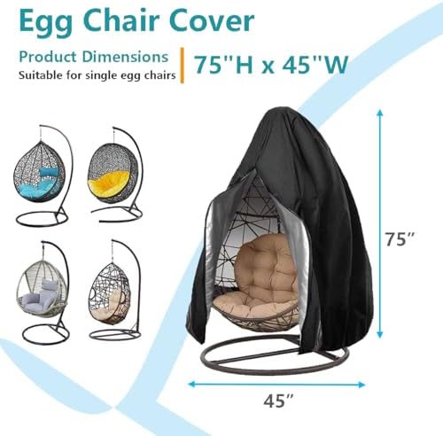 Oslimea Patio Hanging Egg Chair Cover Waterproof Swing Egg Chair Cover with Zipper Windproof Egg Chair Cover with Bottom Buckle, Outdoor Wicker Single Seat Egg Chair Covers, Black