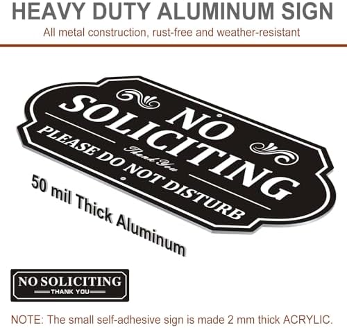 Heavy-Duty Metal No Soliciting Sign for House, 14" X 7" Aluminum No Soliciting Yard Sign with Stake for Home, Outdoor, Weather-Resistant, Non-Fading