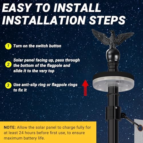 5FT Black Flag Pole Kit for Outside House with American Flag & Solar Light,1" Thickened Stainless Steel Wall Mount Flagpole with 180°Adjustable Bracket for Residential Outdoor Porch