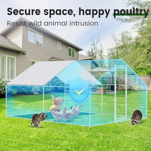 Chicken Coop Large Metal House Chickens Pen Outdoor for More Than Chickens Poultry Cage with Waterproof Cover for Rabbits Duck Walk-in Chicken Runs for Yard with Cover Outdoor