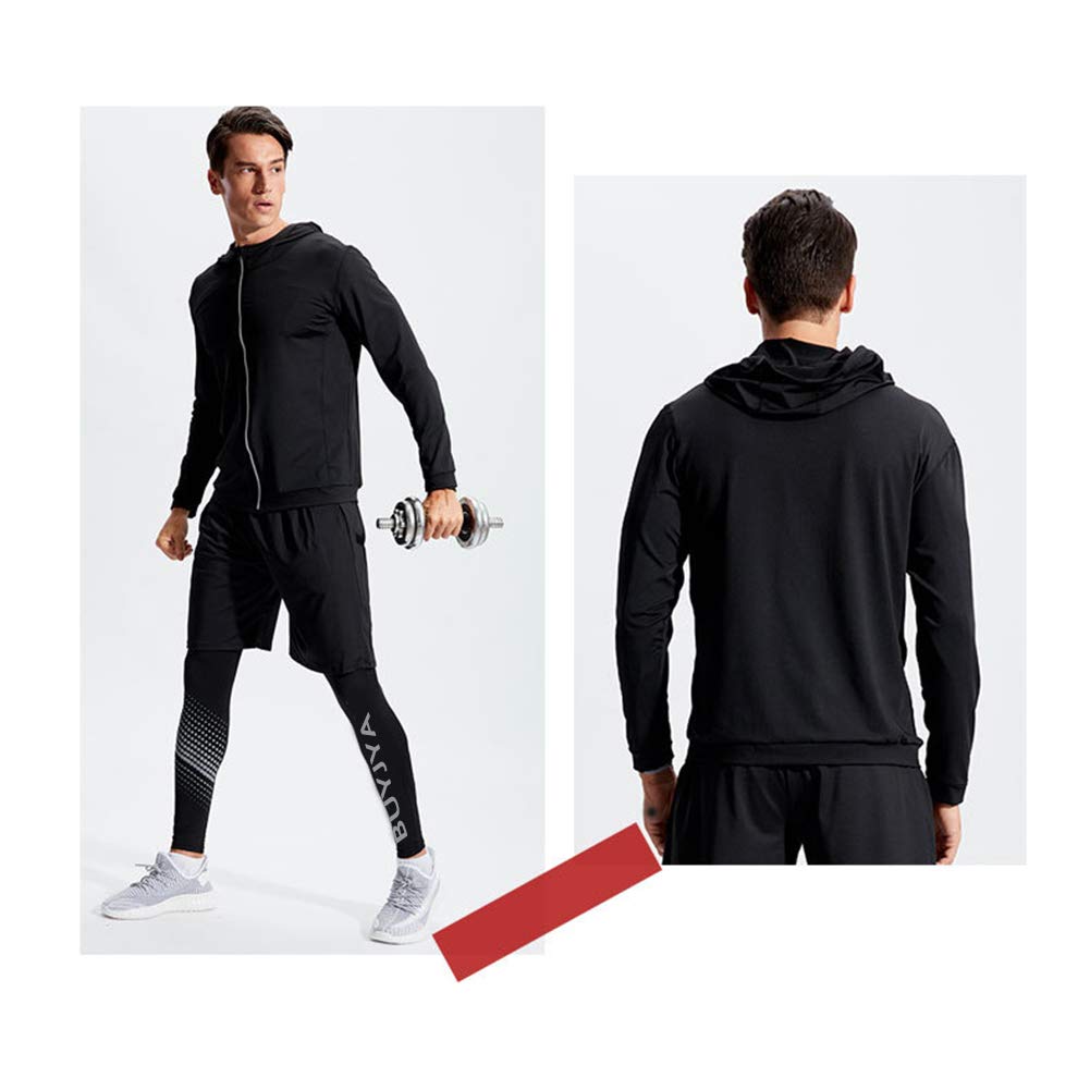 BUYJYA 5Pcs Men's Compression Pants Shirt Top Long Sleeve Jacket Set Suit (B Style, 2XL)