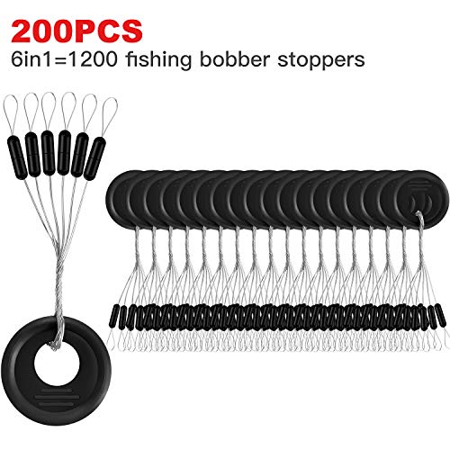 Outus 1200 Pieces Fishing Rubber Bobber Beads Stopper 6 in 1 Float Sinker Stops (Black Column Shape, Small)