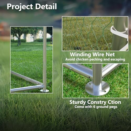 BOSSIN Bold Chicken Coop Run Large Metal Chicken Pen Outdoor, Poultry Cage Spire Shape, Heavy Duty Walkin for Yard with Waterproof and Anti-UV Cover, for Rabbits Habitat