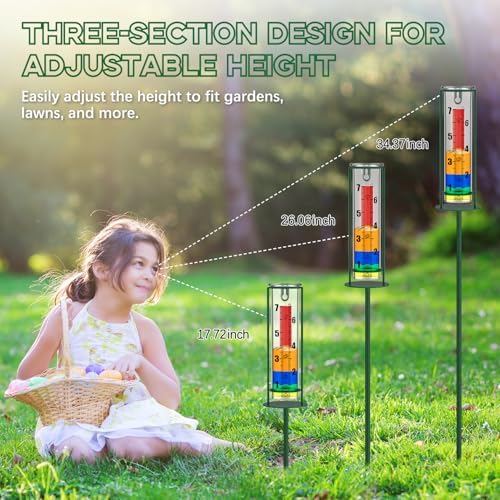 Rain Gauge Outdoor, 7" Capacity Rain Gauge with Metal Stake, Glass Rain Gauge Outdoors Best Rated Decorative for Yard, Garden, Deck, Lawn, Landscape(Colorful)