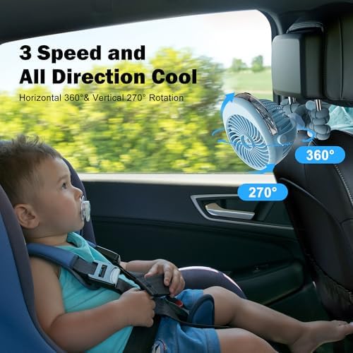 AMACOOL Portable Misting Stroller Fan, Rechargeable Mister Fan with Water Spray, 270°Pivoting, Flexible Tripod Clip on Mist Cooling Fans for Disney Travel Beach Outdoor Car Seat Treadmill Golf Cart
