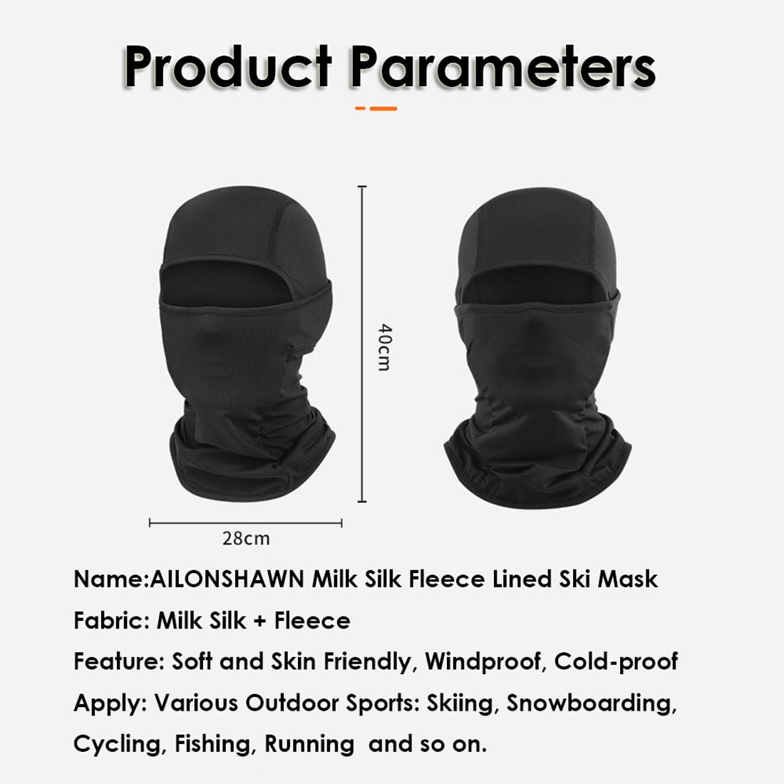 AILONSHAWN Black Winter Ski Mask for Men Women Fleece Lined Balaclava Face Mask Warm Shiesty Mask Head Mask Cold Weather Motorcycle Helmet