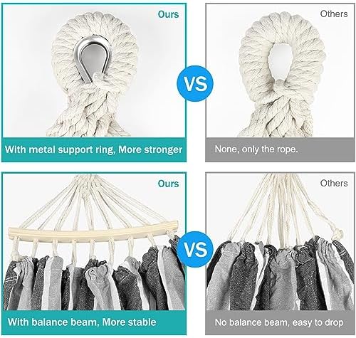 MOSFiATA Hammocks Portable Camping Hammock Upgraded 550lb Comfortable Fabric Hammock with Two Anti Roll Balance Beam and Sturdy Tree Straps for Camping, Patio, Backyard, Outdoor (Grey)