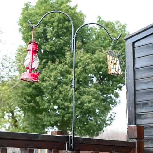 Gtongoko 35 Inch 2 Pack Double Deck Hook for Railing, Deck Bird Feeder Pole with 3 Inch Strengthened Clamp for Hanging Bird Feeders, Lanterns, Wind Chimes, Flower and Plant Baskets