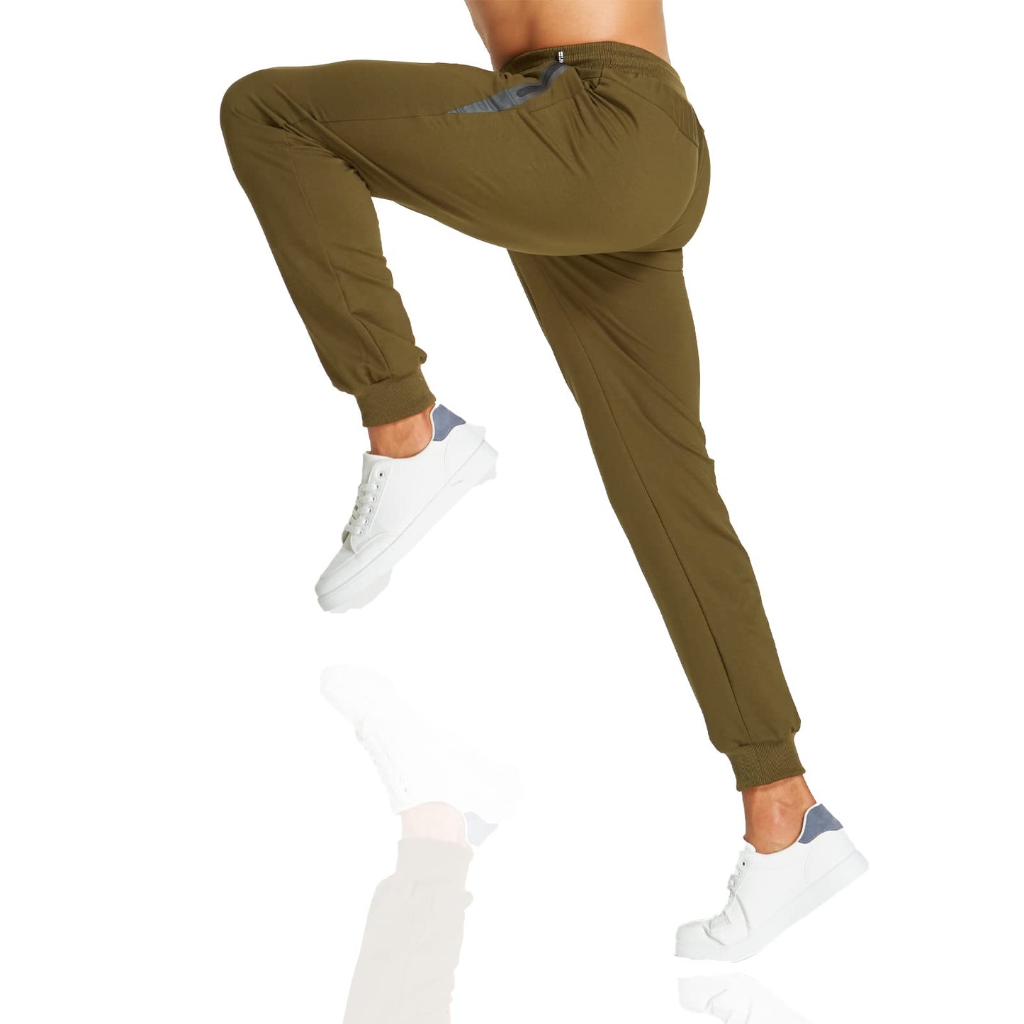 STICKON Mens Casual Joggers Sweatpants Closed Bottom Athletic Track Pants Winter Lounge Sweat Pants for Men with Zipper Pockets Green M