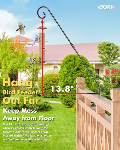 iBorn Deck Hook for Bird Feeder, Hummingbird Feeder Hanger for Deck Railing, Heavy Duty Deck Hanger for Outdoors Hanging, 360° Rotatable Arm, Solid Wire, 28 Inch, Pack of 1