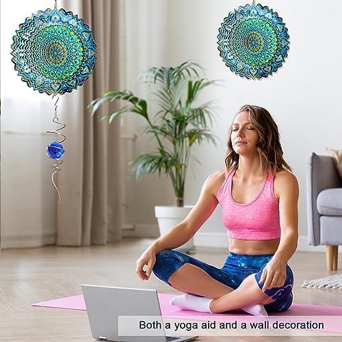 Wind Spinner Mandala Peacock - 12In Laser Cut Stainless Steel Wind Spinners Outdoor, 3D Kinetic Hanging Sculpture, Rustproof Metal Garden Decor Yard Art, Unique Gift for Women, Men, Holidays