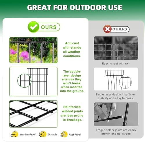25 Panels Garden Fencing Animal Barrier, 17in (H) X 27ft (L) No Dig Dog Fence, 1.25 in Gap Fence Border for Dogs Rabbits, Rustproof Metal Decorative Fences Blocker for Outdoor, Yard, Patio