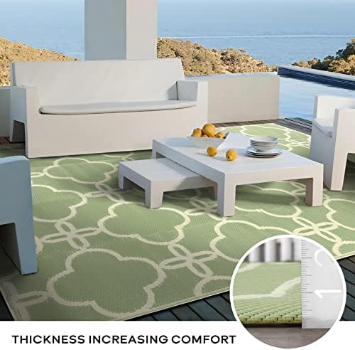 Ashler Outdoor Rug, Outdoor Plastic Straw Rug, 5x8 Reversible Sage Green Patio Mat, Flower Modern Design for RV, Backyard, Deck, Camping, Picnic, Spring, Summer, Durable & Weather-Resistant Area Rug