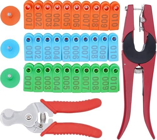 PAULOZYN 300PCS Livestock Ear Tags TPU for Goat Animal Cattle Sheep Pig Dog Deer Farm, with 1PCS Ear Tag Applicator 1PCS Ear Tags Remove Plier, 001-100 Number