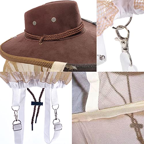 AukBeeFun Cowboy Beekeeper Hat with Veil Bee Veil Hat with Visibility Veil Outdoor Professional Beekeeping Protective Gear (1)