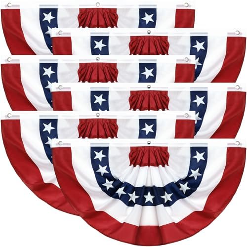 6Pack 3x6 Ft American Pleated Fan Flag, American Flag Bunting for Outdoor, US Patriotic Half Fan Banner for 4th of July Memorial Day Independence Day Outdoor Indoor Decorations