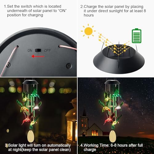 Hummingbird Solar Wind Chimes Outdoor, Father Gift, Birthday Gifts for Mother,Husband,Stepdad,Women,Grandma,Daughter,Aunt,Friend,Wife,Sister. dad and mom Gardening Gifts, Yard Decor