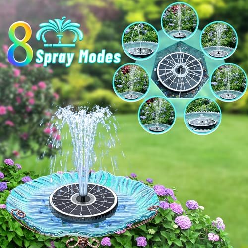 Remote Control Solar Fountain, 2025 Upgrade 6W Solar Bird Bath Fountain with 4000mAh Battery, Solar Powered Hummingbird Water Fountain Pump with Colorful LED Lights, 7 Nozzles for Garden Decor