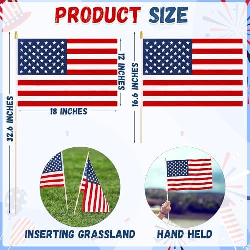 12 Pcs 12x18 In American Flags for Outside, 4th of July Grounded Decorations Outdoor Weatherproof USA Handheld Stick Flag for Memorial Day Outside Patriotic Decor Fourth of July Accessories