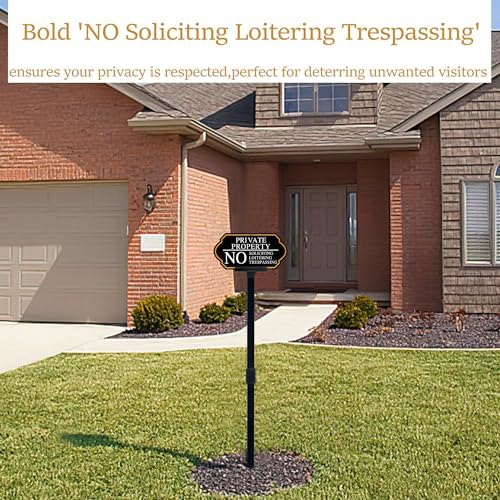 Large Private Property No Soliciting Yard Sign - Elegant Black with UV Protection, 14x7 Inch/35 inch Height, Durable Aluminum with Fiberglass Stake, Weatherproof, Easy-Install for Lawns and Gardens (2-Pack)