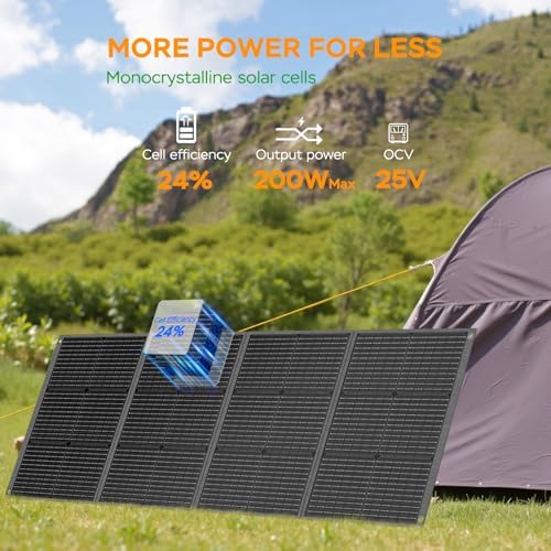 MARBERO 200W Portable Solar Panel for Power Station & DC Devices 200 Watt Foldable Solar Charger >23% High Efficiency IP68 Waterproof Compatible with Solar Generator for Camping RV Outdoor Cloudy