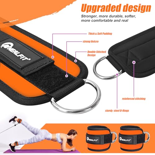 NEALFIT Ankle Strap for Cable Machine, Gym Ankle Cuff for Kickbacks, Leg Extensions, Glute Workouts, Booty Hip Abductors Exercise for Women and Men (Pair, Orange)
