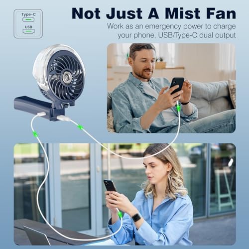 HandFan 4000mAh Upgraded Handheld Misting Fan, 50ml Water Tank, Rechargeable Personal Mister Fan Portable AC, Spray Water Mist Fans, Foldable Cooling Ice Fans for Beach Travel Outdoors(Royal Blue)