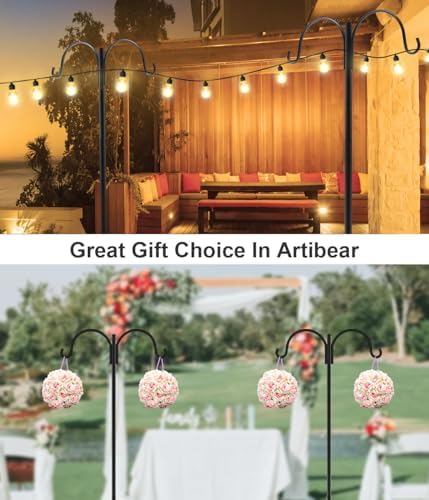 Artibear Double Shepherd Hooks for Outdoor, 92" Heavy Duty Bird Feeder Hangers Garden Hooks with 5-Prong Base, Outside Hanging Pole for Plant Baskets, Solar Light Lanterns, Wind Chimes, 1 Pack