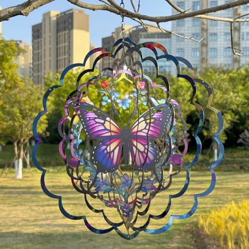 Wind Spinners Outdoor Butterfly Decorations - Birthday Gifts for Women Mom Grandma, Butterflies Hanging Wind Spinner 12 inch 3D Wind Sculptures for Garden Decor for Outside, Patio, Yard, Outdoor