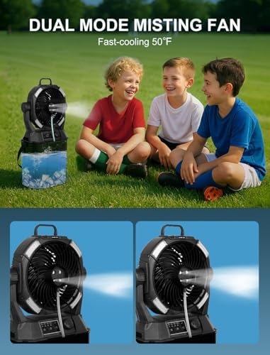 Portable Misting Fans - 6L Water Tank, 20000mAh Rechargeable Outside Water Fans with Remote Control, LED Light Adjustable Spray Mister Fan with Hook/Bucket, Misters for Outdoor Patio/Camping