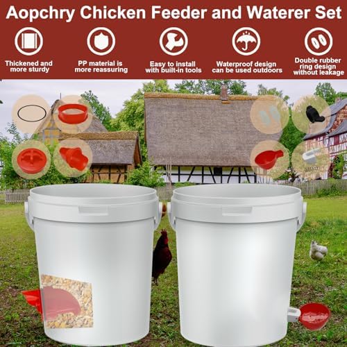 Automatic Chicken Feeder and Waterer Set, 8 Pack Chicken Waterer Cups and 4 Pack Chicken Feeders, DIY Large Chicken Water Feeder, Suitable for Various Poultry, with Mounting Hole Opener