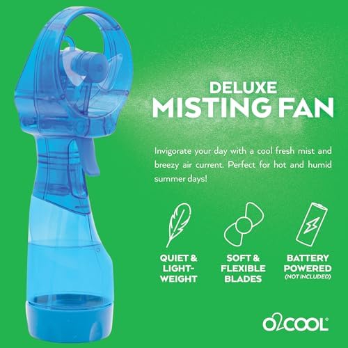 O2COOL Deluxe Handheld Battery Powered Water Misting Fan (Light Blue) 2 Pack