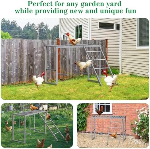 Chicken Perch Swing, Chicken Roosting Bars with Ladder for Coop, Metal Pet Swing Set for Pet's Healthy & Happy for 8-10 Chick, Grey