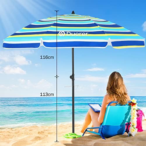 Duerer Beach Umbrellas, 8.5FT Beach Umbrella for Sand with Anchor Heavy Duty Windproof, Height Adjustable Tilt Iron Pole, Portable Beach Umbrella with Carrying Bag for Beach, Patio Garden Outdoor