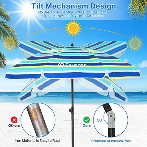 Duerer Beach Umbrellas, 8.5FT Beach Umbrella for Sand with Anchor Heavy Duty Windproof, Height Adjustable Tilt Iron Pole, Portable Beach Umbrella with Carrying Bag for Beach, Patio Garden Outdoor