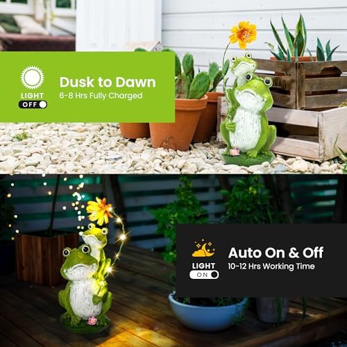 GIGALUMI Solar Garden Statues Loving Frog Garden Decor Figurine Lights for Outside, Yard Decorations Outdoor Patio Decor, Gardening Gifts for Women