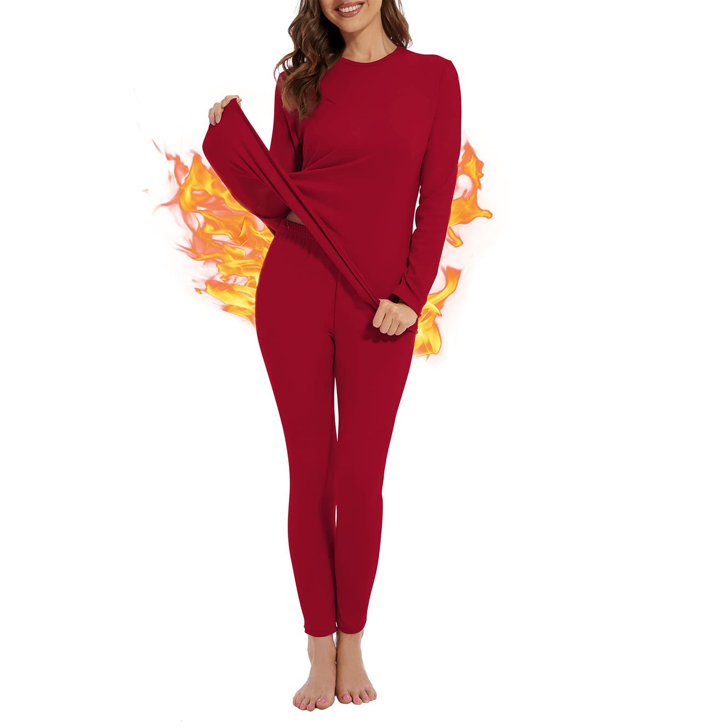 Thermal Underwear for Women Ultra Soft Fleece Lined Base Layer Top Bottom Winter Clothes Pajama Set Long Johns for Women Heavyweight Red Set Medium