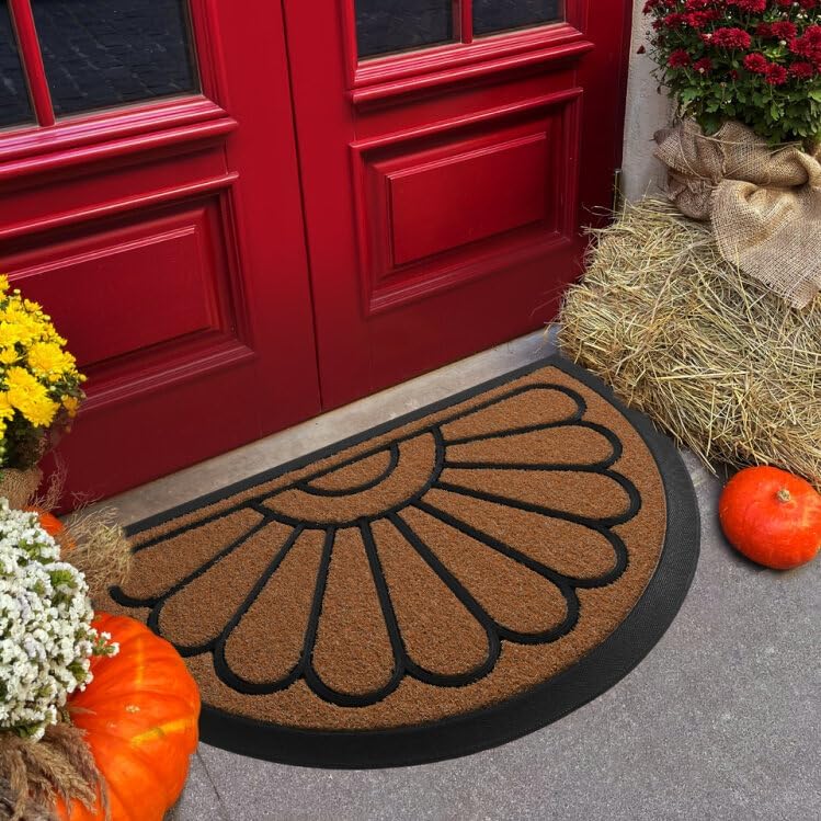 ubdyo Front Door Mat - Low Pile Front Door Mat Outside Entrance - Muddy Dirt Trapping Welcome Matt Outdoor - Rubber Backing Anti Slip Indoor Doormat Entrance, 30" x 17", Bright Brown