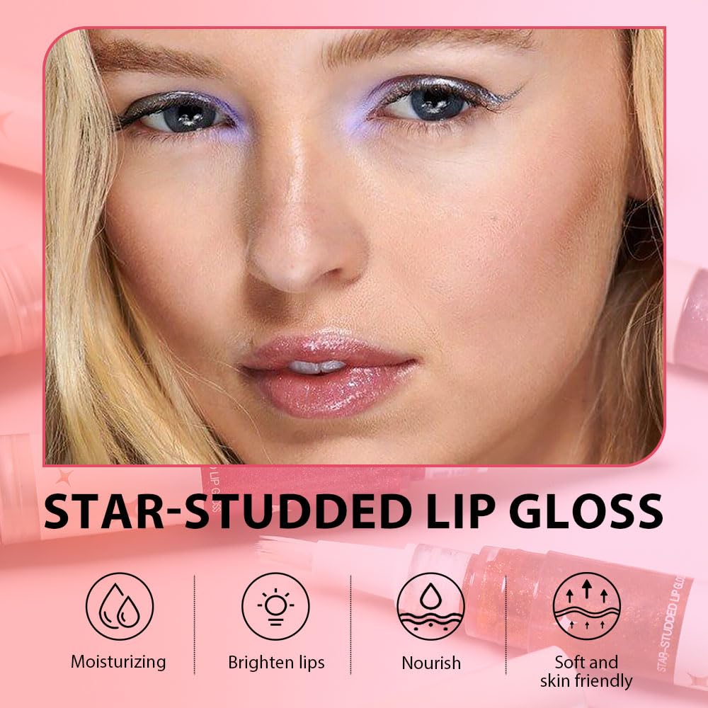 evpct 1Pcs Nude Pink Pearlescent Shine Shimmer Glitter Lipstick Lip Gloss, Metallic Sparkly Sparkle Glossy Lip Gloss Tint Stain Liquid Lipsticks Makeup Set for Women Long Lasting Waterproof 6